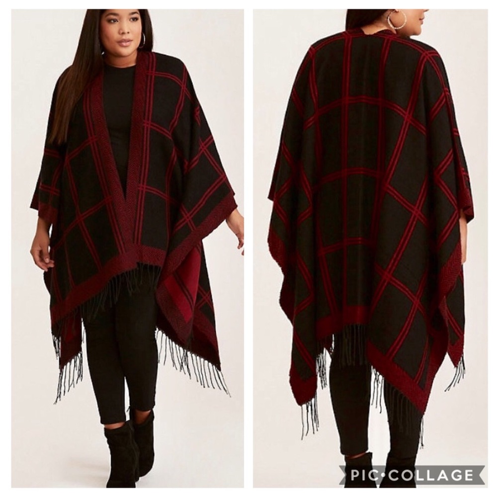 🌹SOLD🌹TORRID Plus Size Merlot Plaid Wrap - Picture 7 of 8